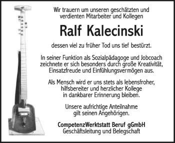 Anzeige  Ralf Kalecinski  Lippische Landes-Zeitung