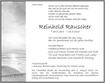Anzeige  Reinhold Rauscher  Lippische Landes-Zeitung