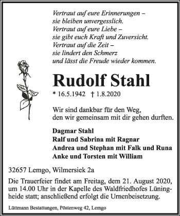 Anzeige  Rudolf Stahl  Lippische Landes-Zeitung