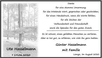 Anzeige  Ute Hasselamann  Lippische Landes-Zeitung