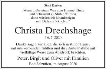 Anzeige  Christa Drechshage  Lippische Landes-Zeitung
