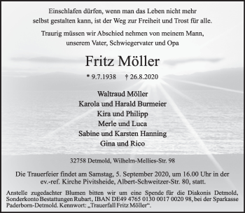 Anzeige  Fritz Möller   Lippische Landes