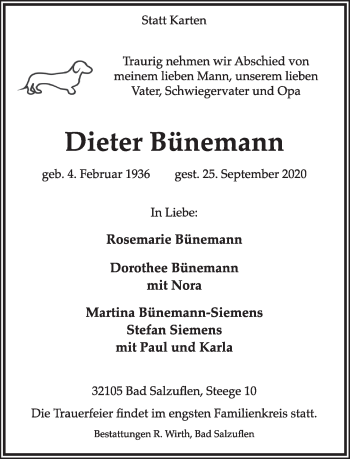 Anzeige  Dieter Bünemann  Lippische Landes-Zeitung