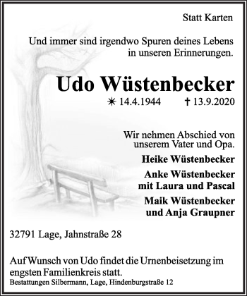 Anzeige  Udo Wüstenbecker  Lippische Landes-Zeitung