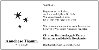 Anzeige  Anneliese Thamm  Lippische Landes-Zeitung