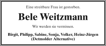 Anzeige  Bele Weitzmann  Lippische Landes-Zeitung