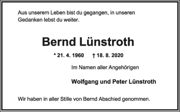Anzeige  Bernd Lünstroth  Lippische Landes-Zeitung