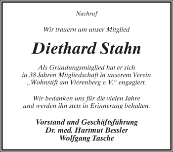 Anzeige  Diethard Stahn  Lippische Landes-Zeitung