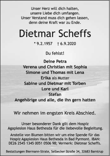 Anzeige  Dietmar Scheffs  Lippische Landes-Zeitung