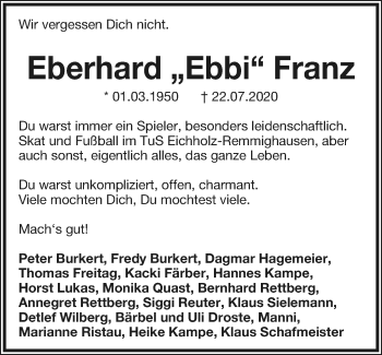 Anzeige  Eberhard  Franz  Lippische Landes-Zeitung