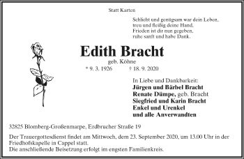 Anzeige  Edith Bracht  Lippische Landes-Zeitung