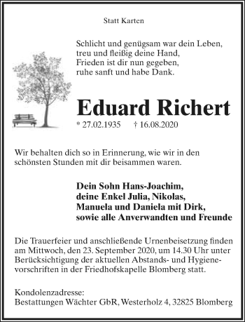 Anzeige  Eduard Richert  Lippische Landes-Zeitung