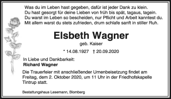Anzeige  Elsbeth Wagner  Lippische Landes-Zeitung