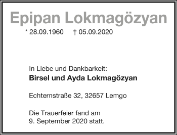 Anzeige  Epipan Lokmagözyan  Lippische Landes-Zeitung