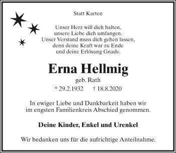 Anzeige  Erna Hellmig  Lippische Landes-Zeitung