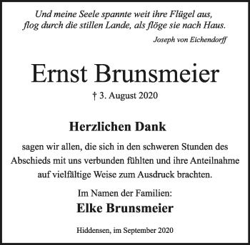 Anzeige  Ernst Brunsmeier  Lippische Landes-Zeitung