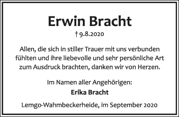 Anzeige  Erwin Bracht  Lippische Landes-Zeitung