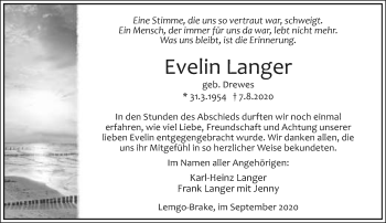 Anzeige  Evelin Langer  Lippische Landes-Zeitung