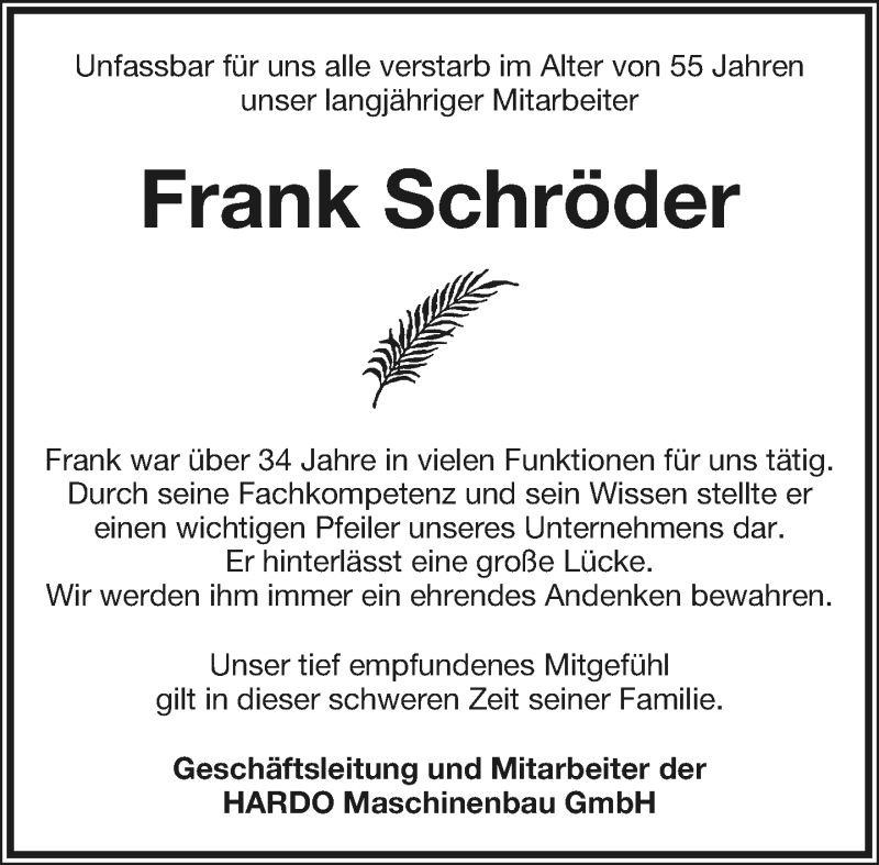  Traueranzeige für Frank Schröder vom 26.09.2020 aus Lippische Landes-Zeitung