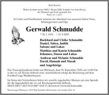 Anzeige  Gerwald Schmudde  Lippische Landes-Zeitung