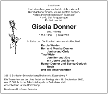 Anzeige  Gisela Donner  Lippische Landes-Zeitung