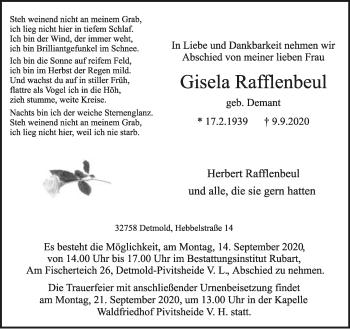 Anzeige  Gisela Rafflenbeul  Lippische Landes-Zeitung