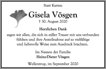 Anzeige  Gisela Vösgen  Lippische Landes-Zeitung