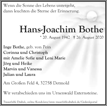 Anzeige  Hans-Joachim Bothe  Lippische Landes-Zeitung