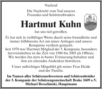 Anzeige  Hartmut Kuhn  Lippische Landes-Zeitung