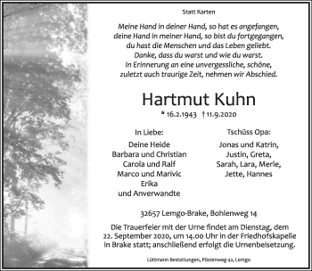Anzeige  Hartmut Kuhn  Lippische Landes-Zeitung