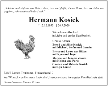 Anzeige  Hermann Kosiek  Lippische Landes-Zeitung