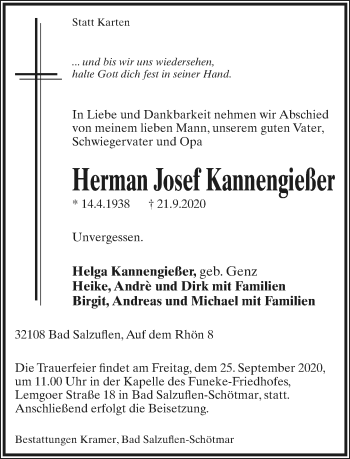 Anzeige  Hermann Josef Kannengießer  Lippische Landes-Zeitung