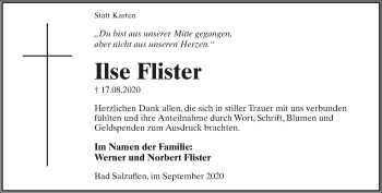 Anzeige  Ilse Flister  Lippische Landes-Zeitung