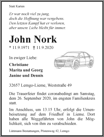 Anzeige  John Nork  Lippische Landes-Zeitung