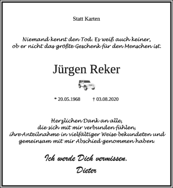 Anzeige  Jürgen Reker  Lippische Landes-Zeitung