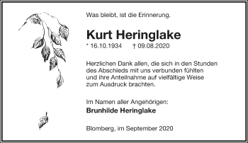 Anzeige  Kurt Heringlake  Lippische Landes-Zeitung