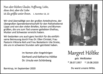 Anzeige  Margret Höltke  Lippische Landes-Zeitung