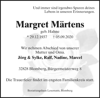 Anzeige  Margret Märtens  Lippische Zeitung