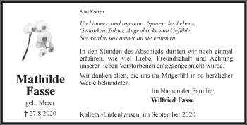 Anzeige  Mathilde Fasse  Lippische Landes-Zeitung