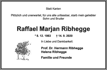 Anzeige  Raffael Marjan Ribhegge  Lippische Landes-Zeitung