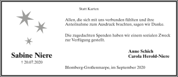 Anzeige  Sabine Niere  Lippische Landes-Zeitung