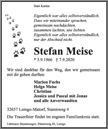 Anzeige  Stefan Meise  Lippische Landes-Zeitung