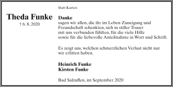 Anzeige  Theda Funke  Lippische Landes-Zeitung