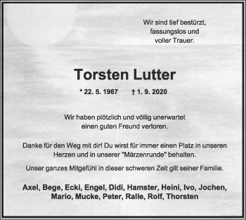 Anzeige  Torsten Lutter  Lippische Landes-Zeitung