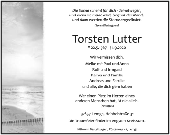 Anzeige  Torsten Lutter  Lippische Landes-Zeitung
