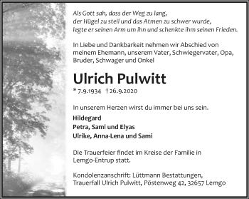 Anzeige  Ulrich Pulwitt  Lippische Landes-Zeitung