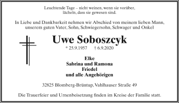 Anzeige  Uwe Soboszcyk  Lippische Landes-Zeitung