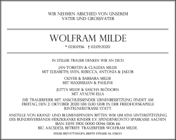 Anzeige  Wolfram Milde  Lippische Landes-Zeitung