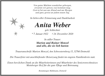 Anzeige  Anita Weber  Lippische Landes-Zeitung