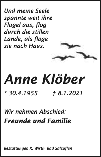 Anzeige  Anne Klöber  Lippische Landes-Zeitung